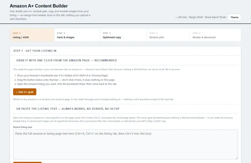 The A+ content builder showing a module plan for a product listing