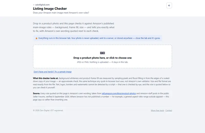 The listing image check showing pass and fail results for a product photo